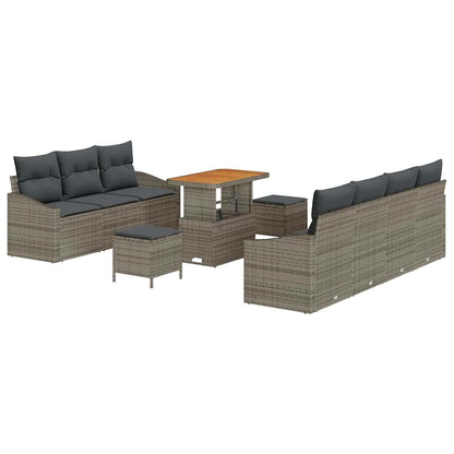 Garten-Sofa-Set mit Kissen 10 pcs Grau Poly Rattan
