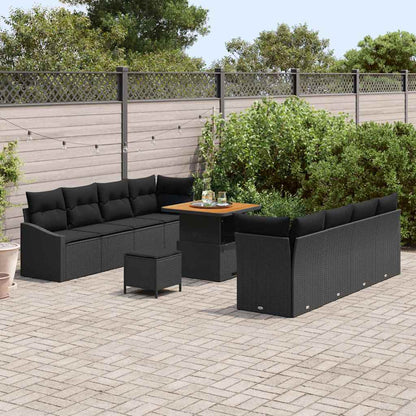 Garten-Sofa-Set mit Kissen 11 pcs Schwarz Poly Rattan