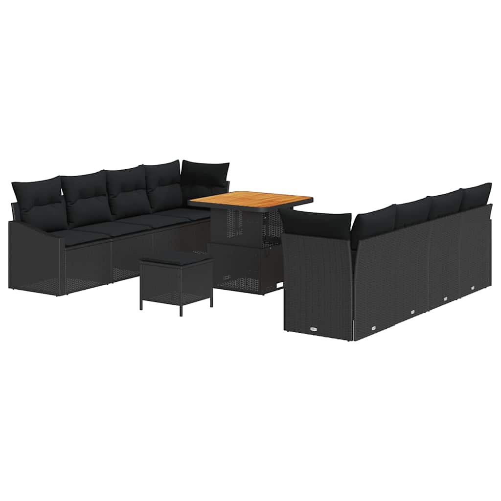 Garten-Sofa-Set mit Kissen 11 pcs Schwarz Poly Rattan
