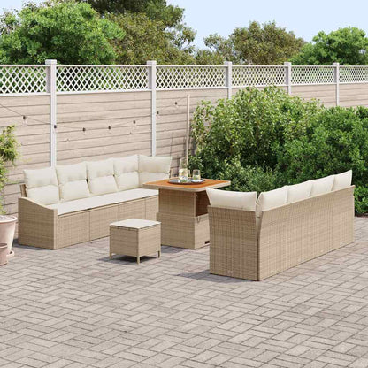 Garten-Sofa-Set mit Kissen 11 pcs Beige Poly Rattan