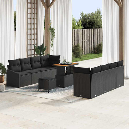 Garten-Sofa-Set mit Kissen 11 pcs Schwarz Poly Rattan