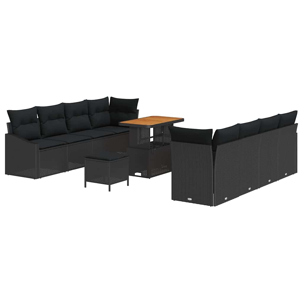 Garten-Sofa-Set mit Kissen 11 pcs Schwarz Poly Rattan