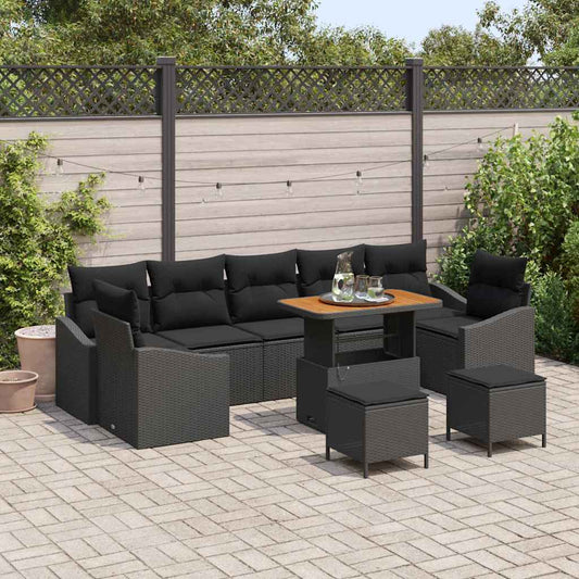 Garten-Sofa-Set mit Kissen 10 pcs Schwarz Poly Rattan