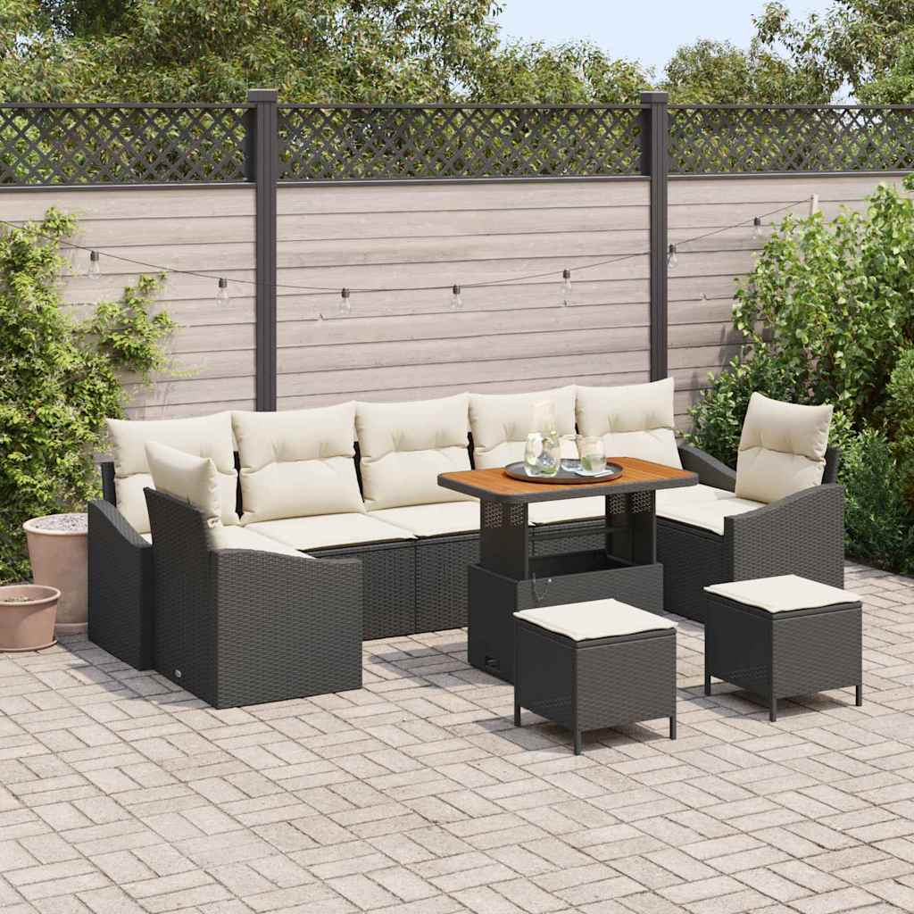 Garten-Sofa-Set mit Kissen 10 pcs Schwarz Poly Rattan