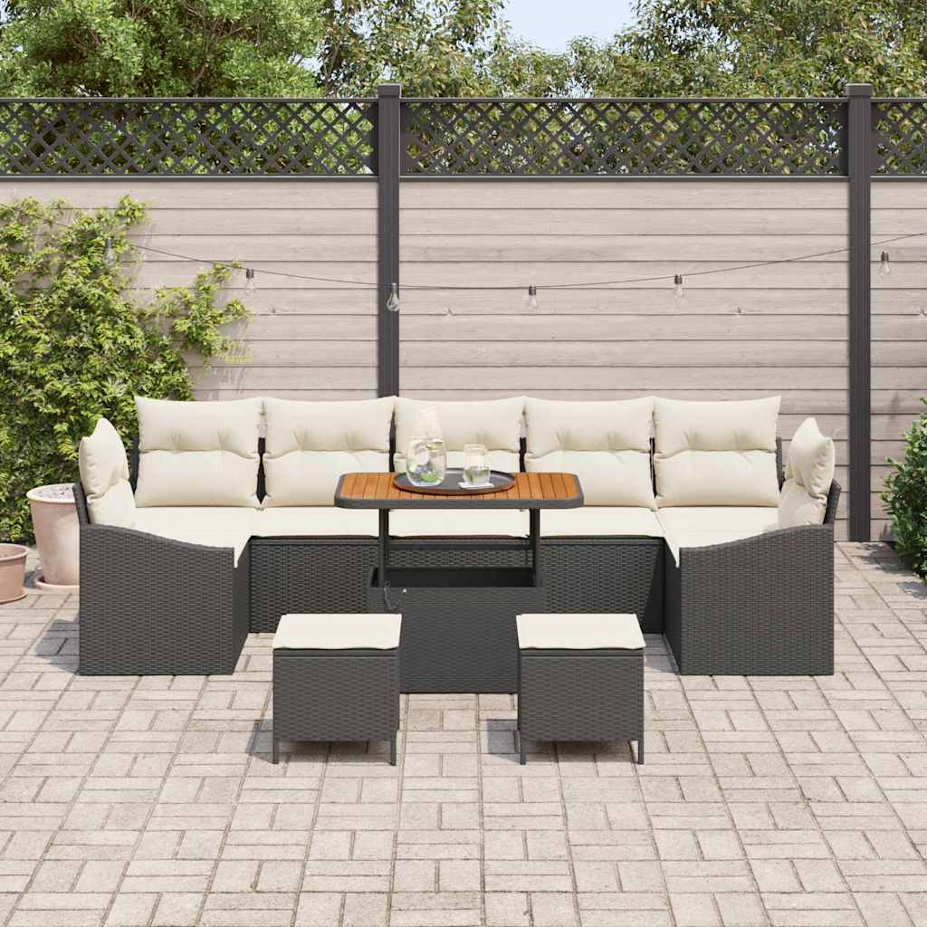 Garten-Sofa-Set mit Kissen 10 pcs Schwarz Poly Rattan