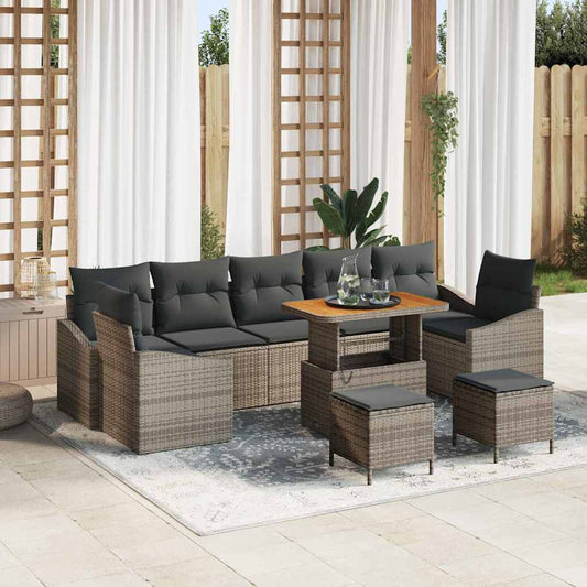 Garten-Sofa-Set mit Kissen 10 pcs Grau Poly Rattan