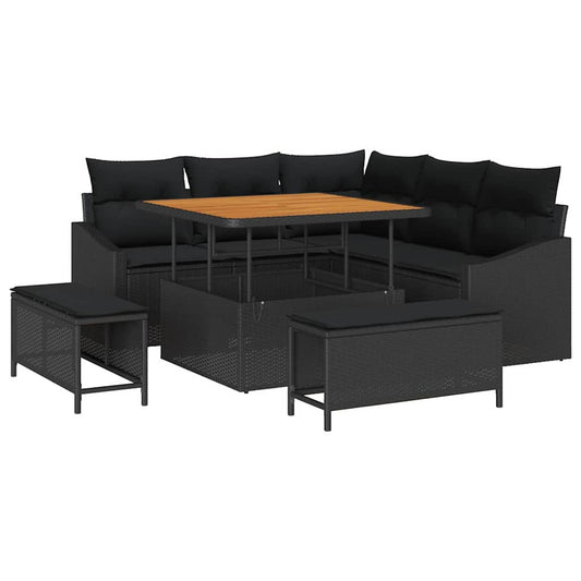 Garten-Sofa-Set mit Kissen 8 pcs Schwarz Poly Rattan