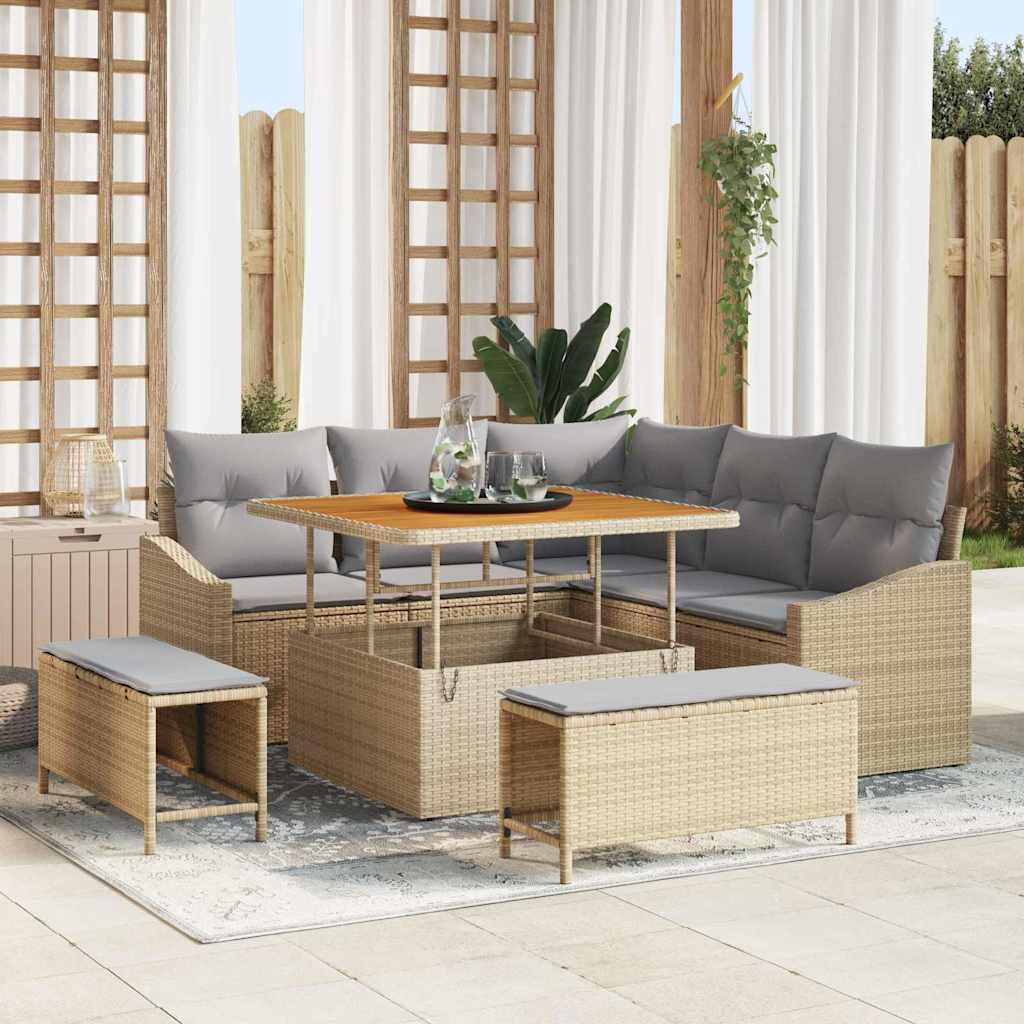 Garten-Sofa-Set mit Kissen 8 pcs Beige Poly Rattan