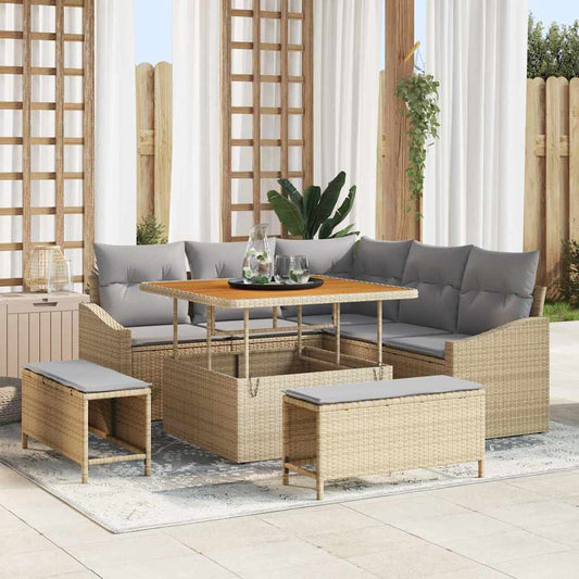Garten-Sofa-Set mit Kissen 8 pcs Beige Poly Rattan