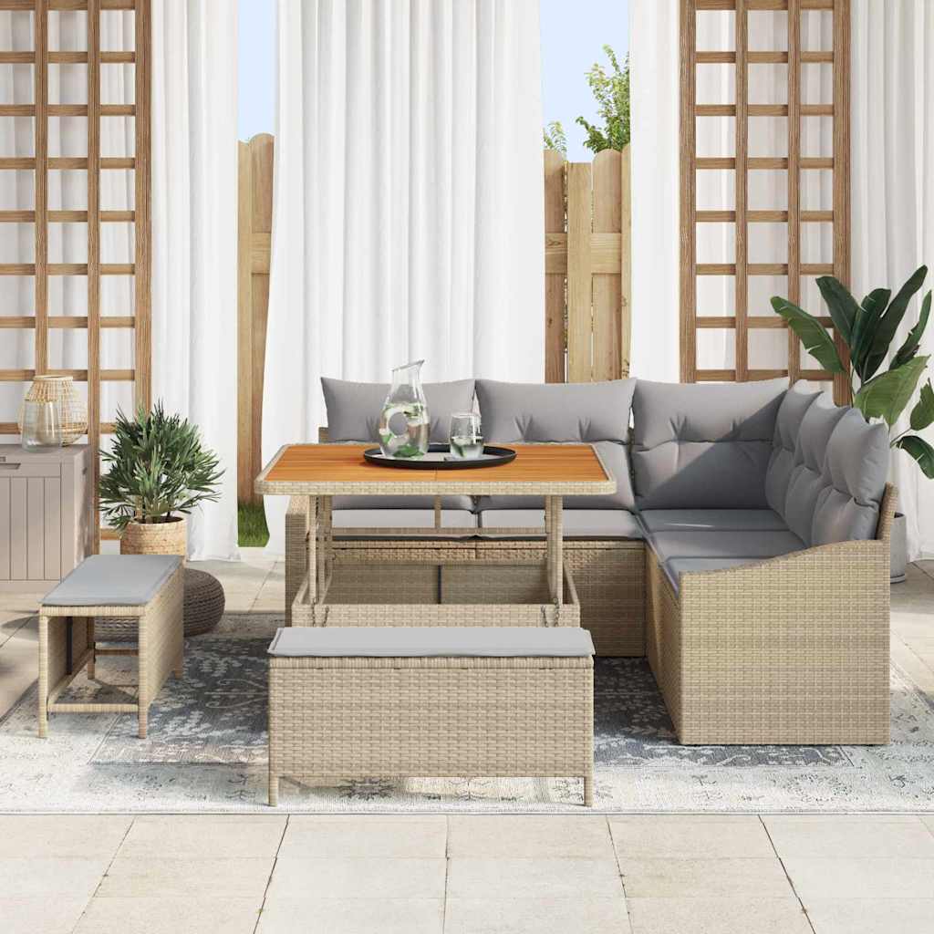 Garten-Sofa-Set mit Kissen 8 pcs Beige Poly Rattan