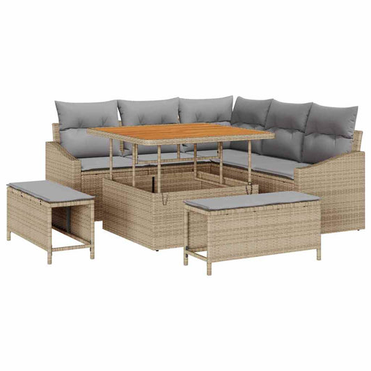 Garten-Sofa-Set mit Kissen 8 pcs Beige Poly Rattan