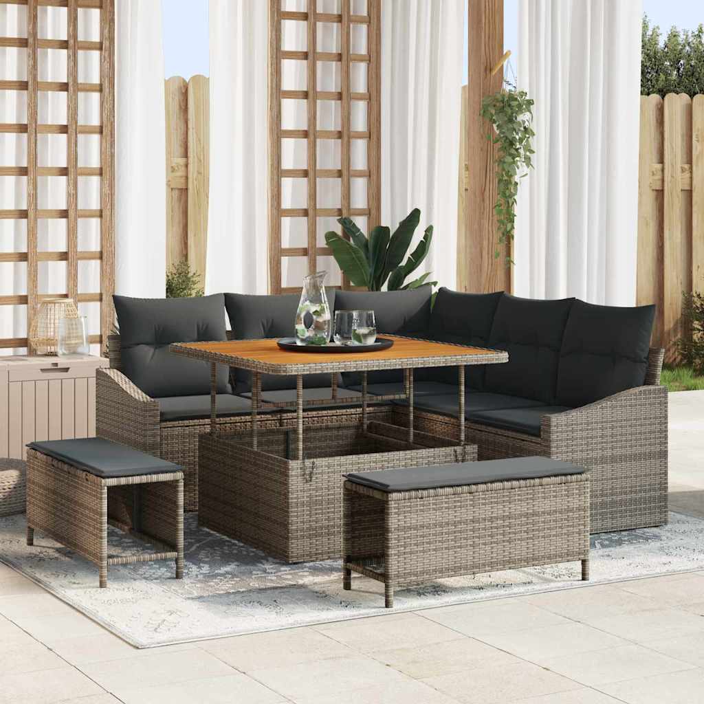 Garten-Sofa-Set mit Kissen 8 pcs Grau Poly Rattan