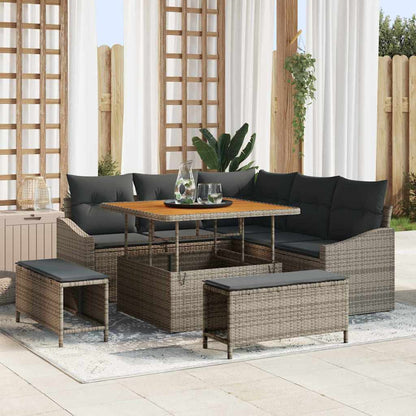 Garten-Sofa-Set mit Kissen 8 pcs Grau Poly Rattan