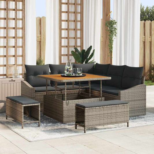 Garten-Sofa-Set mit Kissen 8 pcs Grau Poly Rattan
