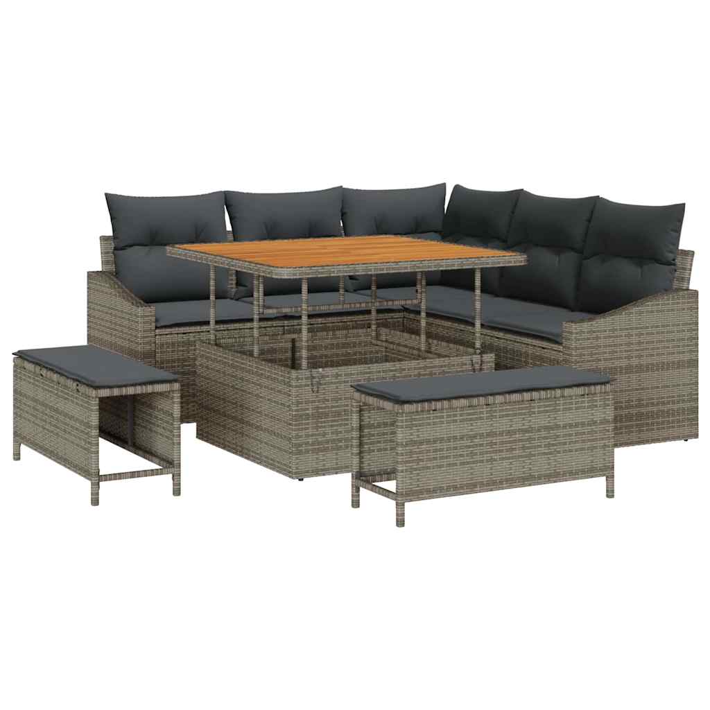 Garten-Sofa-Set mit Kissen 8 pcs Grau Poly Rattan