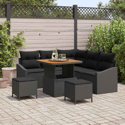 Garten-Sofa-Set mit Kissen 8 pcs Schwarz Poly Rattan