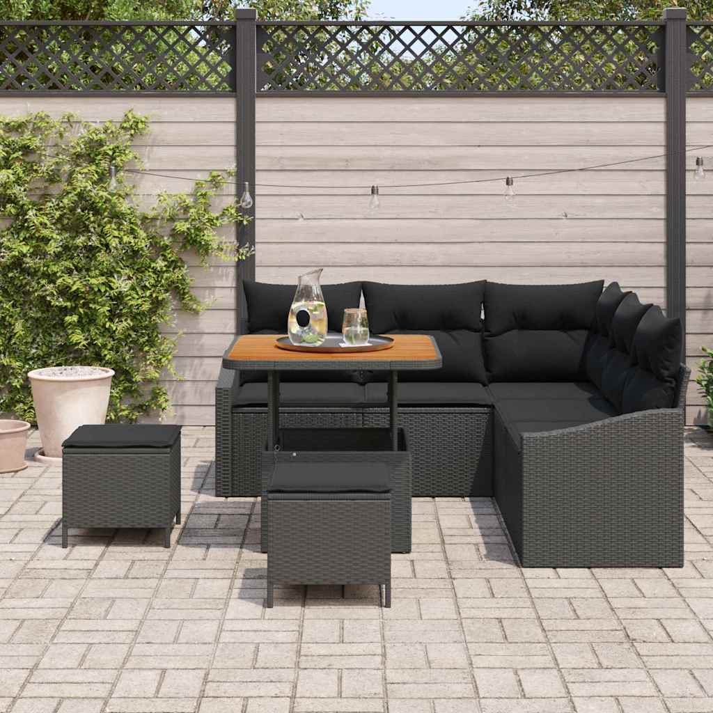 Garten-Sofa-Set mit Kissen 8 pcs Schwarz Poly Rattan