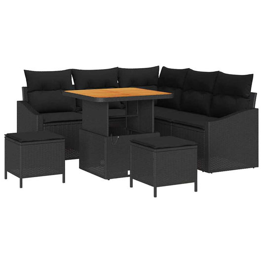 Garten-Sofa-Set mit Kissen 8 pcs Schwarz Poly Rattan
