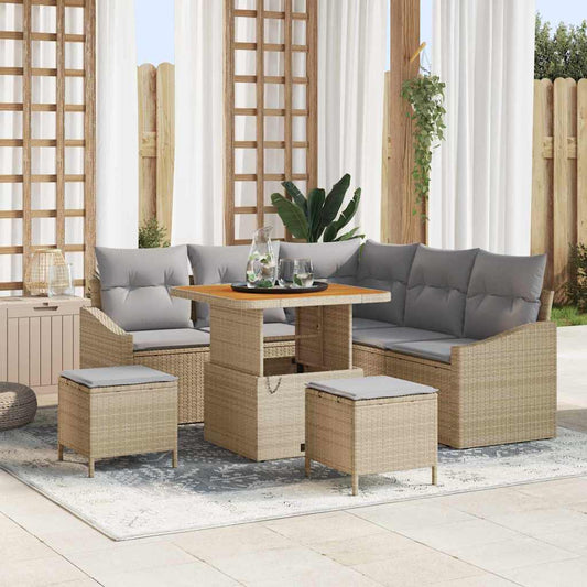 Garten-Sofa-Set mit Kissen 8 pcs Beige Poly Rattan
