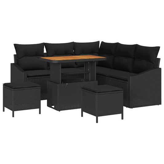 Garten-Sofa-Set mit Kissen 8 pcs Schwarz Poly Rattan