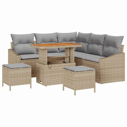 Garten-Sofa-Set mit Kissen 8 pcs Beige Poly Rattan