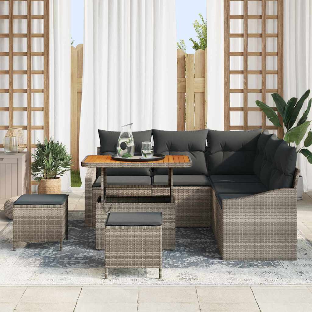 Garten-Sofa-Set mit Kissen 8 pcs Grau Poly Rattan
