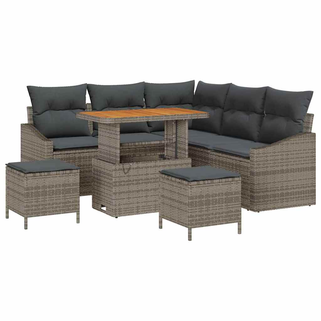 Garten-Sofa-Set mit Kissen 8 pcs Grau Poly Rattan