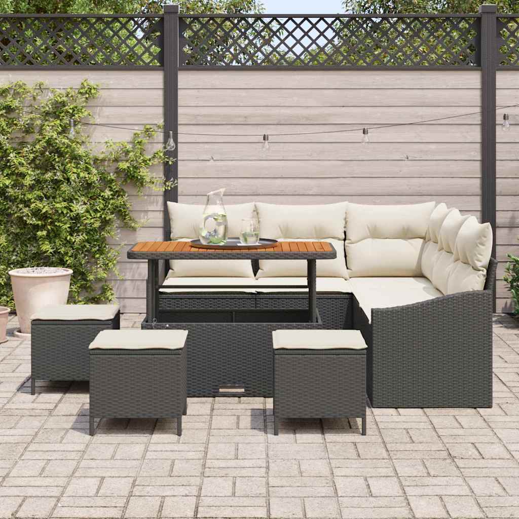 Garten-Sofa-Set mit Kissen 9 pcs Schwarz Poly Rattan