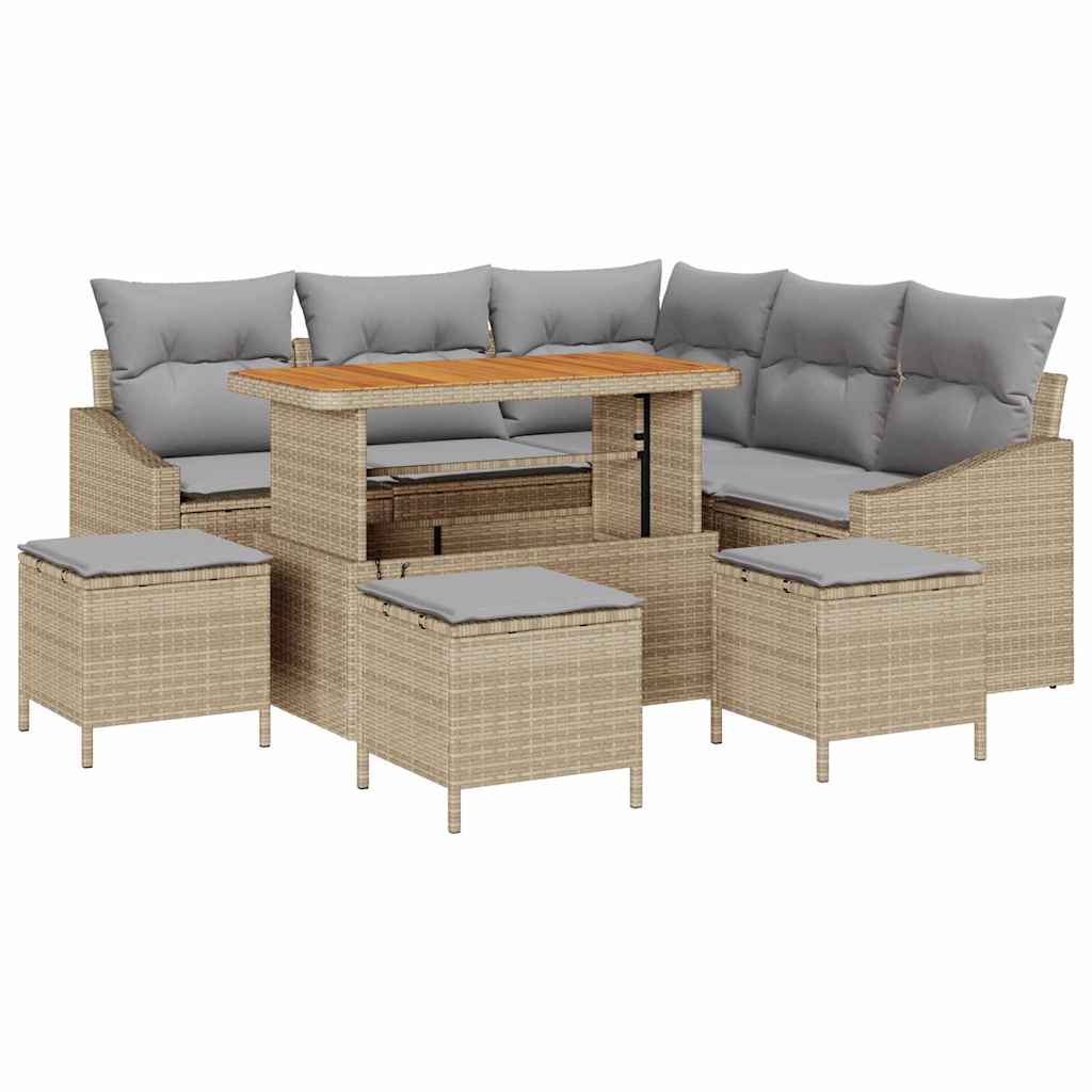 Garten-Sofa-Set mit Kissen 9 pcs Beige Poly Rattan