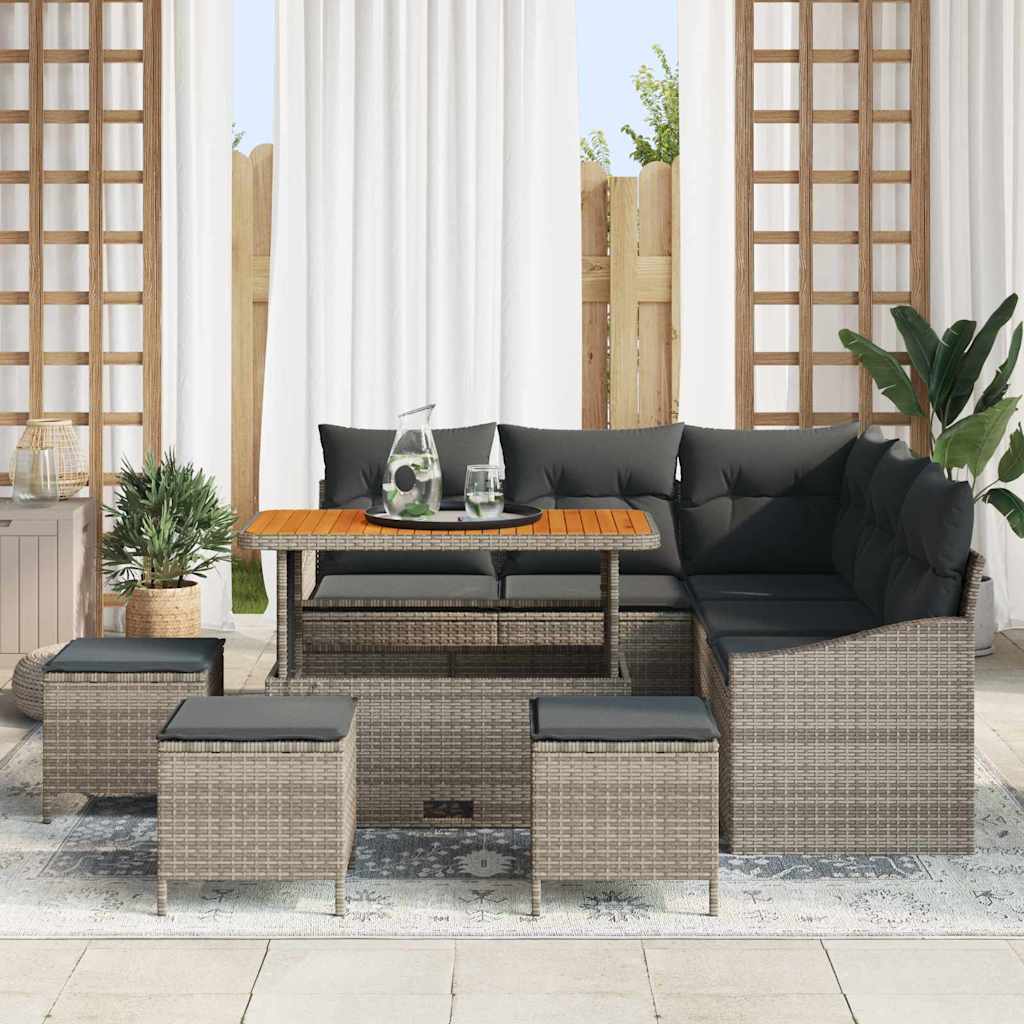 Garten-Sofa-Set mit Kissen 9 pcs Grau Poly Rattan