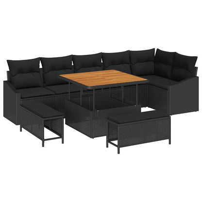 Garten-Sofa-Set mit Kissen 9 pcs Schwarz Poly Rattan