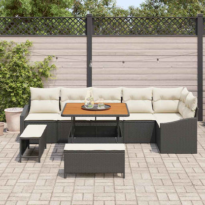 Garten-Sofa-Set mit Kissen 9 pcs Schwarz Poly Rattan