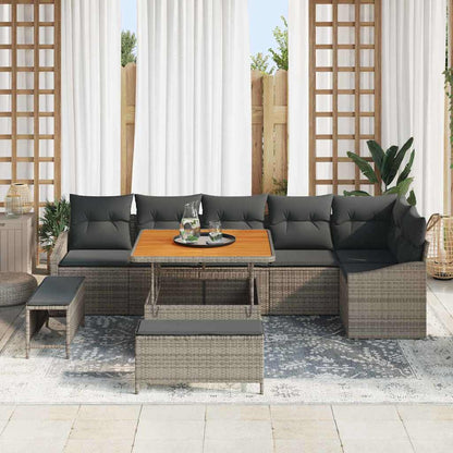 Garten-Sofa-Set mit Kissen 9 pcs Grau Poly Rattan