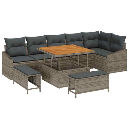 Garten-Sofa-Set mit Kissen 9 pcs Grau Poly Rattan