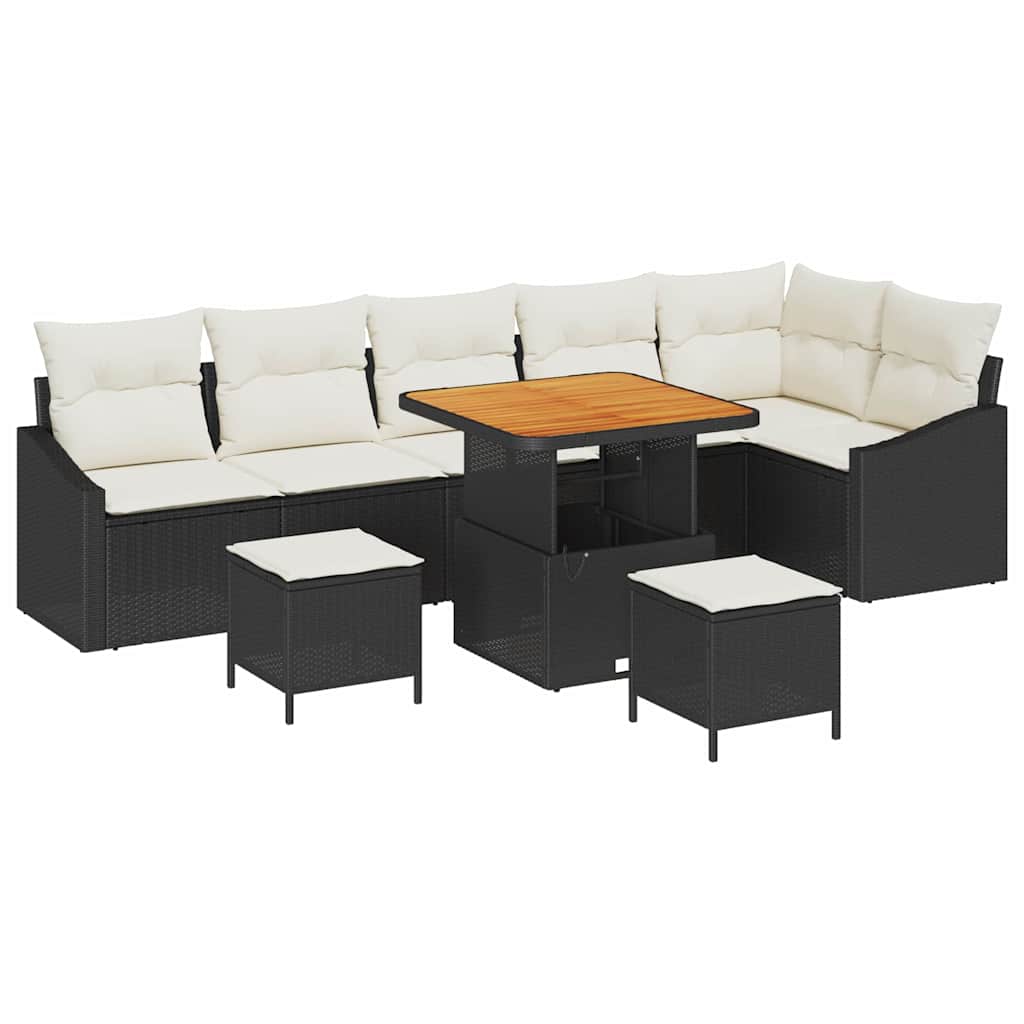 Garten-Sofa-Set mit Kissen 9 pcs Schwarz Poly Rattan