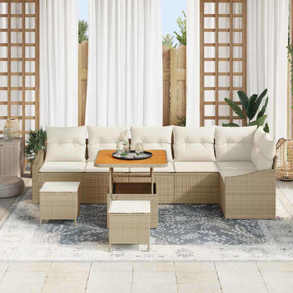 Garten-Sofa-Set mit Kissen 9 pcs Beige Poly Rattan