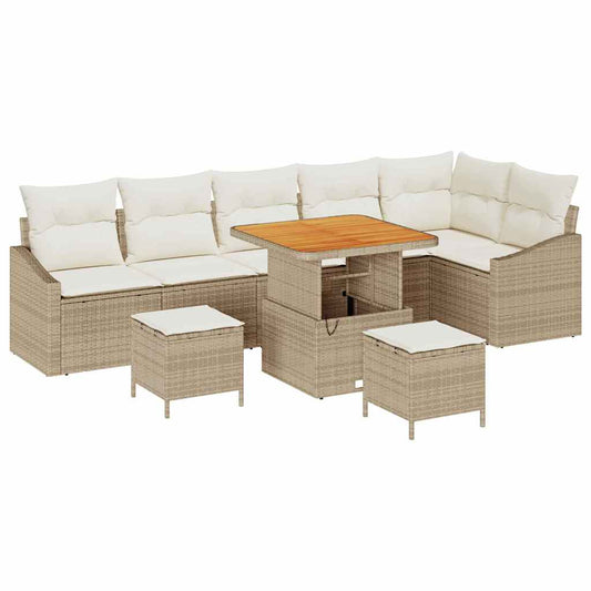 Garten-Sofa-Set mit Kissen 9 pcs Beige Poly Rattan
