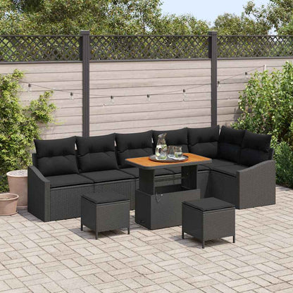 Garten-Sofa-Set mit Kissen 9 pcs Schwarz Poly Rattan