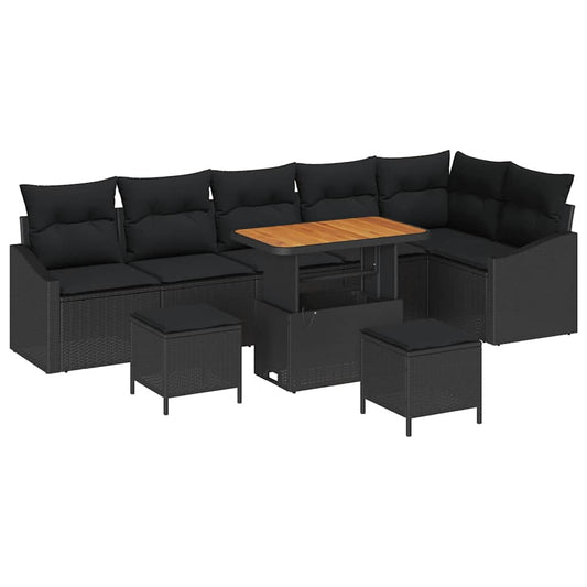 Garten-Sofa-Set mit Kissen 9 pcs Schwarz Poly Rattan