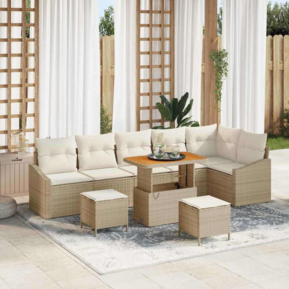 Garten-Sofa-Set mit Kissen 9 pcs Beige Poly Rattan