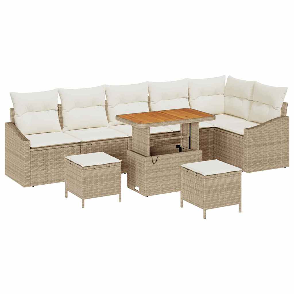 Garten-Sofa-Set mit Kissen 9 pcs Beige Poly Rattan
