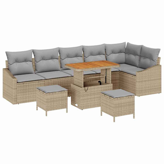 Garten-Sofa-Set mit Kissen 9 pcs Beige Poly Rattan