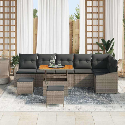 Garten-Sofa-Set mit Kissen 9 pcs Grau Poly Rattan