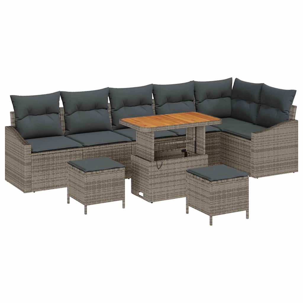 Garten-Sofa-Set mit Kissen 9 pcs Grau Poly Rattan