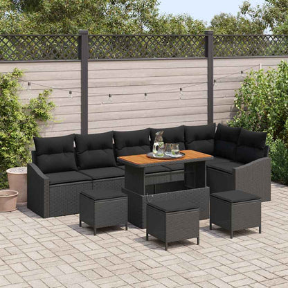 Garten-Sofa-Set mit Kissen 10 pcs Schwarz Poly Rattan