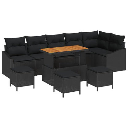 Garten-Sofa-Set mit Kissen 10 pcs Schwarz Poly Rattan