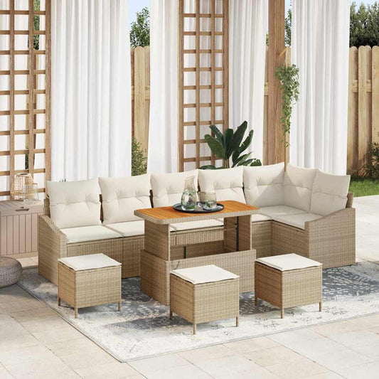 Garten-Sofa-Set mit Kissen 10 pcs Beige Poly Rattan
