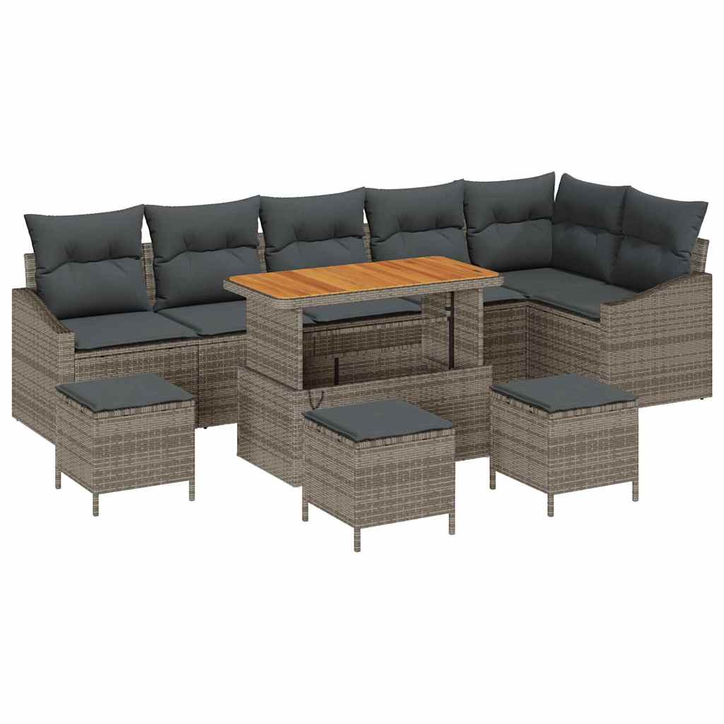 Garten-Sofa-Set mit Kissen 10 pcs Grau Poly Rattan