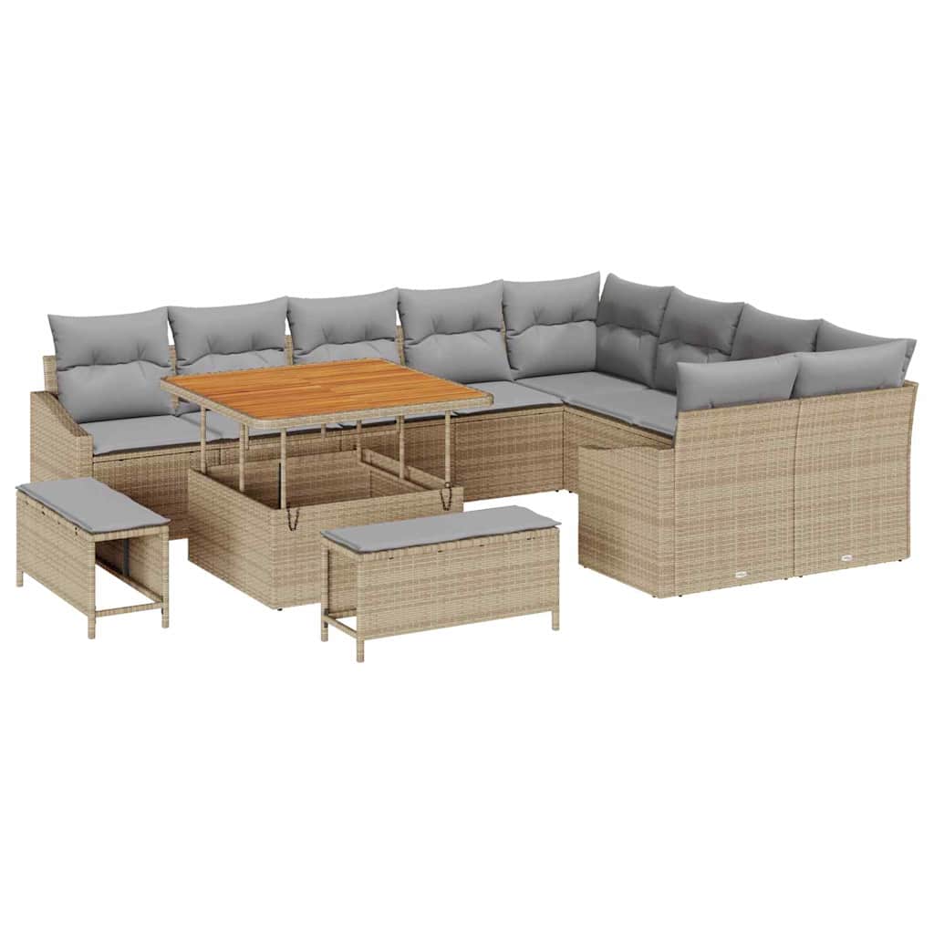 Garten-Sofa-Set mit Kissen 12 pcs Beige Poly Rattan