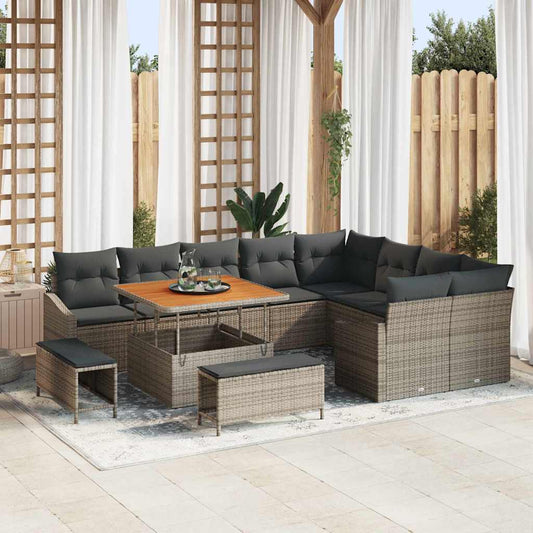 Garten-Sofa-Set mit Kissen 12 pcs Grau Poly Rattan